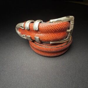 VTG Lizard Leather Belt Mens 34 Brown Scale Spain Silver Ridged Neiman Marcus